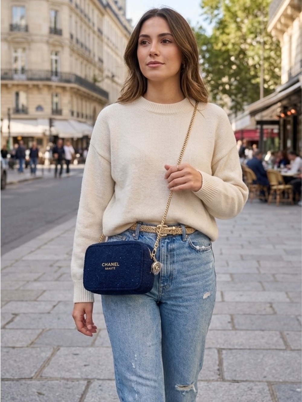 CHANEL Beaute Cosmetic Bag with attached gold stunning chain